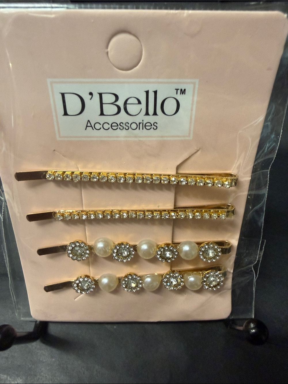 D'Bello Gold Pearl & Crystal Bobby Pin Set - 4 Pack